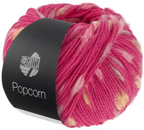 LANA GROSSA Popcorn | Effektnetzgarn gefüllt mit bunten, flauschigen Farbspots | Handstrickgarn aus 100% Baumwolle | 50g Wolle, Stricken & Häkeln | 125m Garn FB 3