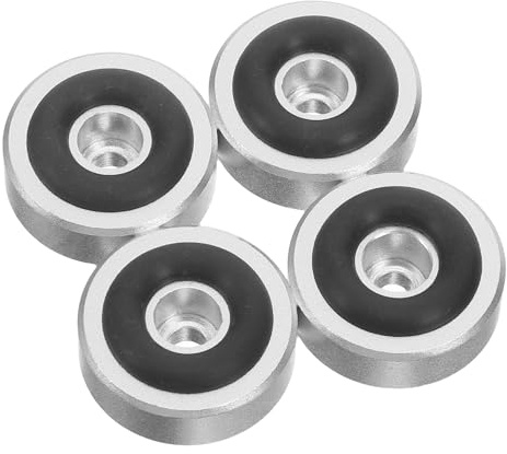 Warmhm 4pcs Aluminum Alloy Speaker Isolation Feet with Non-slip Rubber Rings, Shock-absorbing Audio Vibration Pads for Bookshelf Speakers and Turntables, Silver