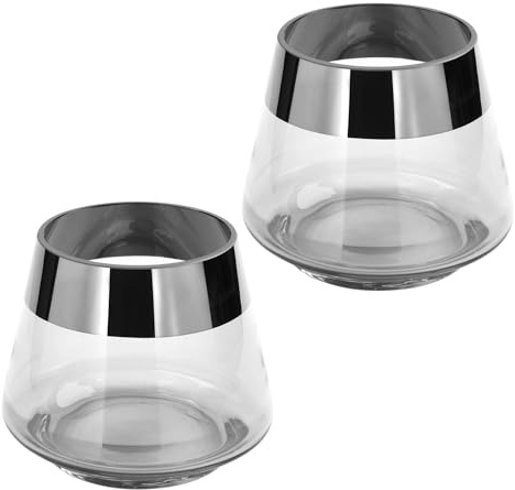 FINK Deko Teelichthalter Set Jona 2 Stück - Kerzenglas Windlichter Glas - Kerzengläser Farben: Transparent Klar Silber - Ostern Deko Frühling Tischdeko Frauen Höhe 9 cm