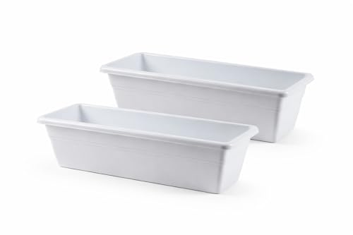 Muddy Hands Pack of 2 - Garden Trough Planters Rectangular Window Box Flower Herb Vegetable Plant Pots Outdoor Balcony Patio Planters (White, 50cm)