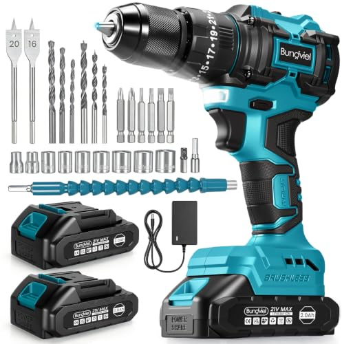 Akkuschrauber/Bohrmaschine Set 25+3 Kompatibel mit Makita 18V Akku, Enthalten 2 Akkus 2.0Ah & Ladegerät, 21V, 60 Nm Drehmoment, 2-Gang-Getriebe, Ideal für Haus und Garten DIY Projekt