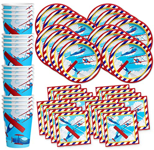 Airplane Birthday Party Supplies Set Plates Napkins Cups Tableware Kit for 16
