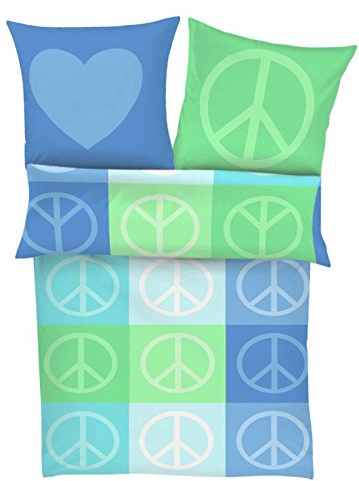Ibena Mako Satin Bettwäsche Peace blau - bunt 135x200 5787/600