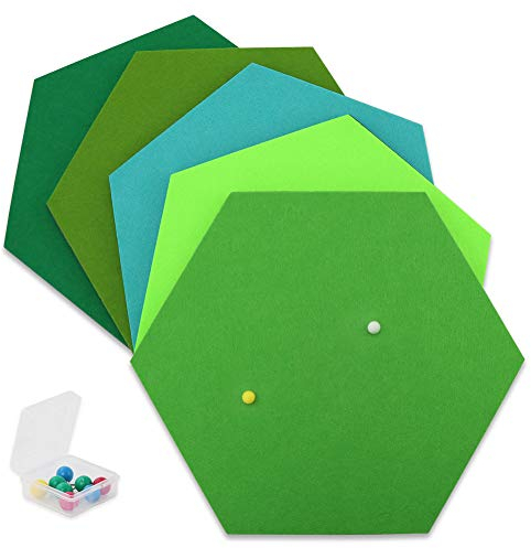 SEG Direct Sechseckig Filztafel in Grün Serie 5-teiliges Set mit Stecknadeln, 30 cm x 26 cm