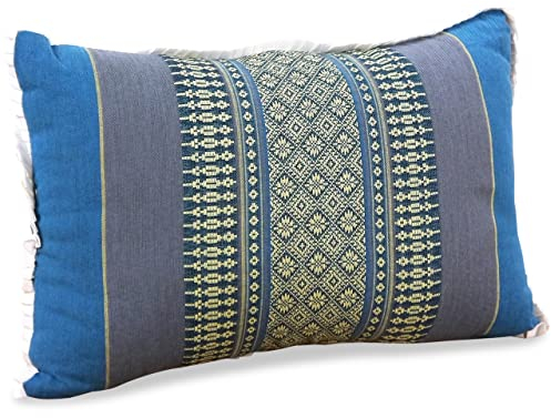 livasia Sofakissen Dekokissen - 22x33x13cm - Nackenkissen, Sofapolster mit Muster, Reisekissen mit Kapok, Kissen Armlehne Palettenmöbel, Garten und Balkon, handgefertigt (Hellblau)