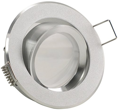 trendlights24 Binaro LED Einbaustrahler dimmbar flach 230V Alu 5W 5er Set | ultra flach, Einbautiefe 35 mm, Spots, Neutralweiß, 4000k, austauschbar, Decken Einbauleuchte, Alu Silber, rund, schwenkbar