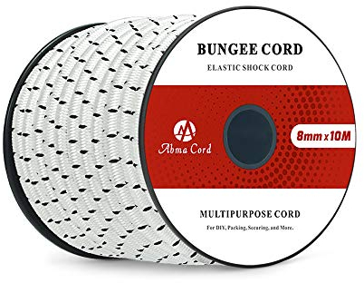Abma Cord Gummiseil Expanderseil 8mm 10M Gummischnur UV Beständig Planenseil 100% Dehnung Spannseil für Plane, Anhängerplane, Sonnensegel, Zelte, Banner - Weiss & Schwarz