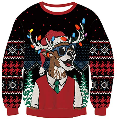 Goodstoworld Ugly Christmas Sweater Herren Weihnachts Hoodie Damen Elch Weihnachtspullover Strickpullover Unisex Weihnachtspulli Pullover Neuheit Jumper Strick Pulli M