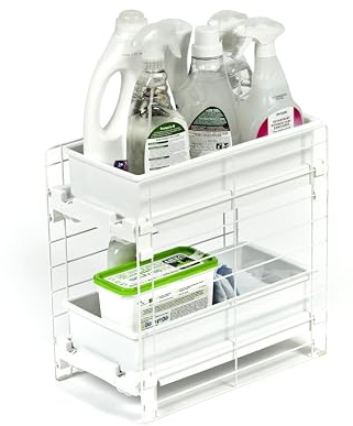 Iris Ohyama, Regal, Schrankorganizer, Unterschrankregal, Ausziehbar, Kunststoffaufbewahrung für Küchenschränke, Vorratskammer, Lebensmittel und Küchenutensilien - Slide Tray Rack UST-2V- Weiß