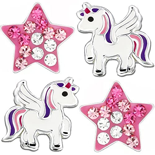 Kinder Mädchen Ohrstecker echt 925 Sterling Silber Ohrringe Pferde Sterne Einhorn