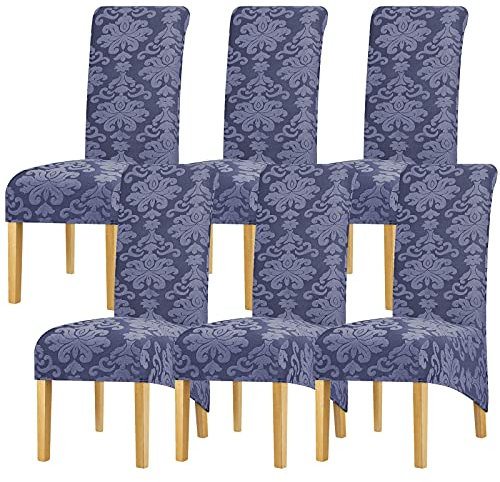 Leorate XL Size Chair Covers Set of 6, Stretch Knitted jacquard Chair Slipcovers High Back Chair Protector for Dining Kitchen Room Banquet Restaurant Home Decor A-Gray Blue