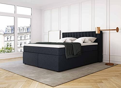 Betten Jumbo King Boxspringbett 200x200 cm 7-Zonen TFK Härtegrad H3 und Pocket Air Topper | Farbe Blau | div. Größen verfügbar