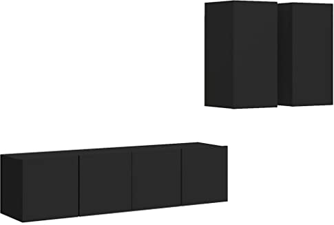 vidaXL Ensemble de Meuble TV 4 pcs Suspendu Mural Ensemble d'Armoires Stéréo Salle de Séjour Salon Maison Intérieur Noir Aggloméré