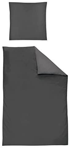 Irisette Mako-Satin Uni Bettwäsche Set Uni Paris 8000 Anthra 135 x 200 cm + 1 Kissenbezug 80x40 cm