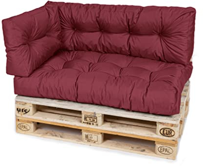 TexDeko® Garden Palettenkissen 120x80x18cm wasserabweisend UV - beständig In- & Outdoor Premium Sitzkissen gesteppt Palettenauflage für Europaletten (3-TLG Set, Bordeaux)