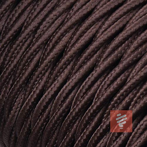 Cable textil para instalación en superficie (trenzado, trenzado) – Cable de tela de tres hilos – 3 x 1,5 mm², marrón oscuro (marrón) – 5 metros