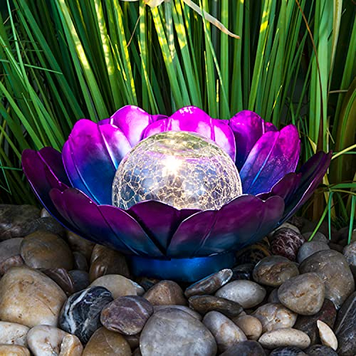 Mojawo Hochwertige Solar LED Lotusblüte Tischlampe Solarleuchte Solarlampe Tischleuchte Tischdeko Glas Ø25xH10cm