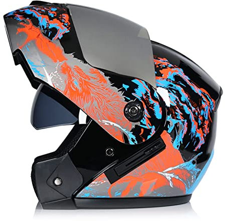 Helme Modularer Unisex Motorradhelm mit Sonnenblende, Vollvisierhelm, Doppel Sonnenblende, Klapphelm für Herren, überdachter Offroad Helm, DOT/ECE-zertifizierung,#8,S