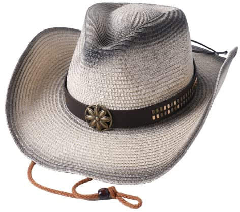 Xeadoffubio Chapeau de Cowboy Western en Paille Tissé à la Main - Respirant et de Soleil pour Homme et Femme