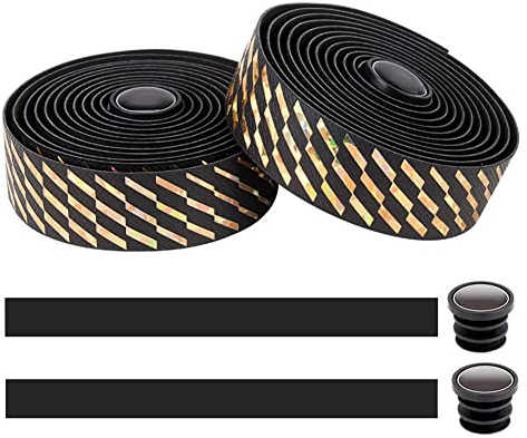 ihreesy 2 Stück Fahrrad Lenkerbänder, EVA-Schaumstoff Rennrad Griff Wraps Rutschfeste Fahrrad Lenker Band Bequeme Lenkerbänder Wraps mit Lenkerstopfen,Gold