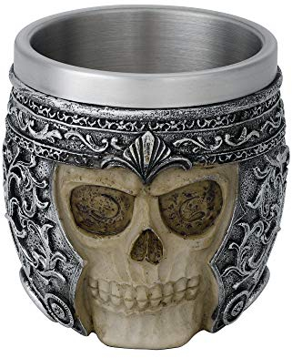 Stainless Steel Skull Wine Goblet Resin Skeletal Beer Cup Gothic Viking Warrior Skull Mug Medieval Drinkware Wineglasses Sacrifice Wine Chalice Cup Whiskey Cocktail Drinking Mug Halloween Bar Decor