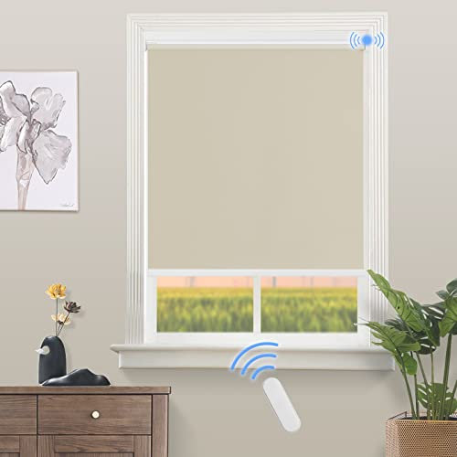 Grandekor Elektrische Rollos Innen, Verdunklungsrollo ohne Bohren mit Fernbedienung & Leiser Motor Creme 90x130cm,Smart Rollo für Fenster Innen mit Metal Klemmträger,Thermorollo Sonnen-& Sichtschutz