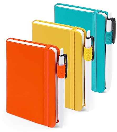 feela Notizbuch A6, 3 Stück Notizbücher Set, Journale Buch Bulk mit 3 Gelstiften schwarz, 80 GSM, 112 Seiten, 8,89x13,97cm, Mini Notizblock Set geeignet für Büro und Schule, Notizheft mit 3 Farben