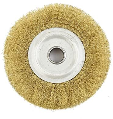 Brosse métallique avec revêtement en laiton 150-16 mm - Brosse métallique rotative douce et plate en laiton et cuivre - Roue de polissage sertie pour meuleuse