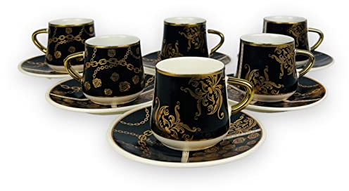 Medusa Luxus Gold Espressotassen 12 TLG für 6 Personen Tassen + Untertassen 75 Ml mit Goldteller mit Geschenkverpackung