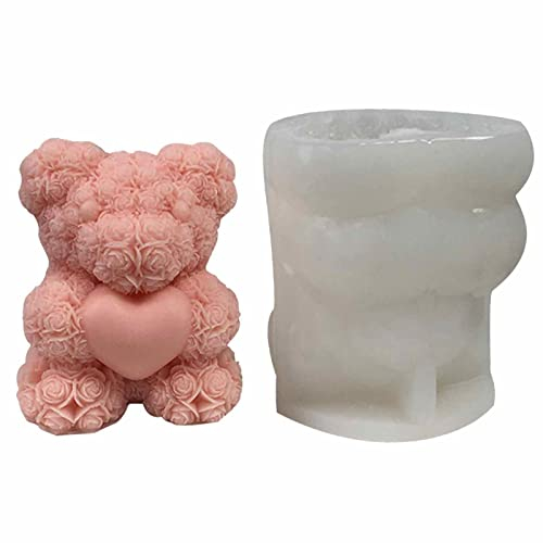 Pansy Rosenbärform Silikonform - 3D Teddybär Kerzenformen | Tier Schokolade Süßigkeiten Form Tier Silikonform | DIY Handgefertigt, Aromatherapie, Kerzen, Seife, Herstellung