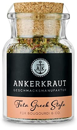 Ankerkraut Feta Greek Style Gewürz, griechischen Käse kinderleicht selber würzen, purer Geschmack der mediterranen Küche, Verwendung für Salat, Flammkuchen sowie Oliven, 55 g im Korkenglas