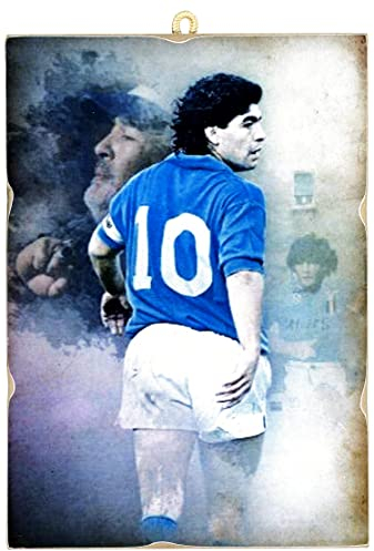 KUSTOM ART Bild Serie große Sportmeister, Diego Armando Maradona Laserdruck auf MDF-Holz 25 x 18 cm