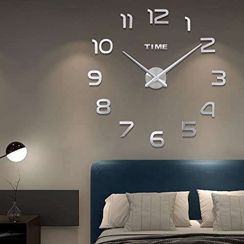 Warminn DIY 3D-Wanduhr - Moderne Rahmenlose Römische Zahlen Spiegelaufkleber Kunst Uhr - Große Wanddekoration für Büro, Wohnzimmer, Schlafzimmer (Silber 1)