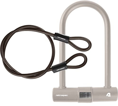 Retrospec Lookout U-Lock Bike Lock with 4Ft Security Cable, Heavy Duty Anti-Theft Bicycle Lock with 14mm Shackle, Pick Resistant & Secure Anti-Rotation Design