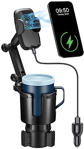 This Hill 3-in-1 Car Wireless Charger Cup Holder, Upgrade 15W Charging, Car Cup Holder Phone Mount with Adjustable Base & 360° Rotation Compatible for All Smartphones(with Car Adapter)