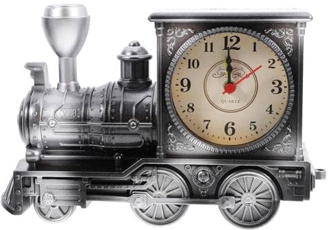 TOYANDONA Railway Engine Design Alarm Clock Desktop Ornament Für Schlafzimmer Und Silber Zufällige Ziffernblattgestaltung Leichtes Material