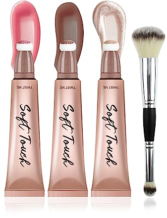 U-Shinein 3 PCS Highlighter Contour Blush Beauty Wand with Makeup Brush, Highlighter Bronze Makeup Stick, Face Concealer Cream Contour, Bronzer Stick Makeup, Set2 B2+C1+H3