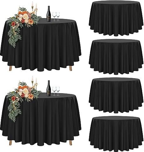 6er-Set Schwarze Runde Tischdecke 178cm Durchmesser, Runde Tischdecke für Ø75-105cm Tische, Polyester Wasserdicht Waschbar runde Tischdecke für Hochzeit Party Buffet Camping Restaurant (70 Zoll)