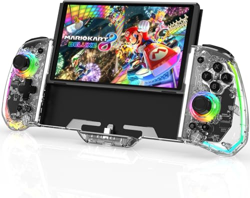 RREAKA Switch Controller for Nintendo Switch/OLED, One-Piece Switch Pro Controllers for Joycon, Handheld Switch Grip Remote with 8 RGB Colors, Adjustable TURBO, Dual Motor Vibration, Back Button