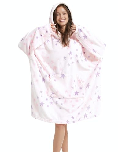 V.&GRIN Übergroße Kapuzen-Decke, Weicher Flauschfleece-Pullover Sweatshirt für Frauen Männer Kinder – Familienlook in Übergröße XXL Stern