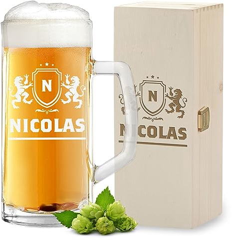 polar-effekt Lot de 2 chopes à bière de 0,5 l et boîte en bois avec gravure pour anniversaire - Idée cadeau pour homme - Coffret cadeau pour la fête des pères - Verre à bière et boîte en bois avec nom