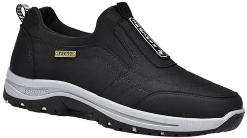 Chaussures Pieds Larges Baskets à Enfiler pour Homme en Cuir Suédé Chaussures de Course de Tennis Confortables et Respirantes Légères pour Fitness,Noir,39/245mm