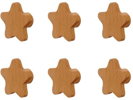 BOKIOESDE Stilvolles Holz Schrankknopf Set, Heimdekoration, breite Anwendung, Holz Schrankknöpfe Set mit Schrauben, Stern
