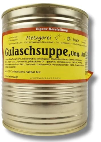 Gulaschsuppe ungarisches Fertiggericht Rindergulasch Gulasch in Dose Konserve Fleischkonserve Fertiggerichte lang haltbare Lebensmittel Prepping (600g)