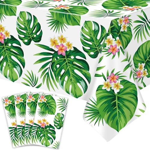 4 Stücke Hawaiian Luau Tischdecken Tropische Palmblätter Tischdecke Hawaiian Luau Tischdecke Palmblätter Tischdecke Geburtstag Party Sommer Pool Tropische Party Dekorationen 86 x 51 IN