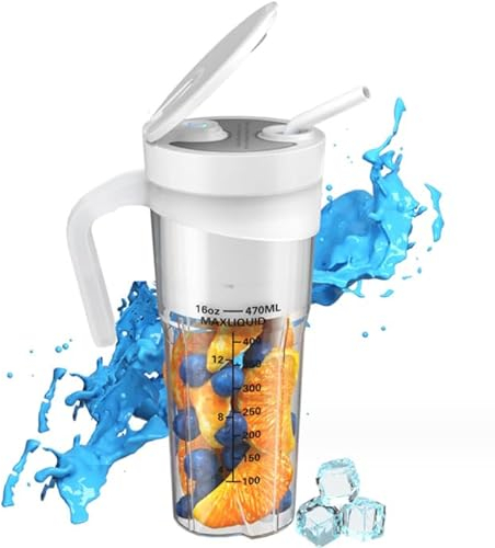 FUOBECIE Portable Blender for Shakes and Smoothies, Mini Blender with 6 Blades, USB Rechargeable, 16Oz with Travel Lid for Kitchen, Gym, Office