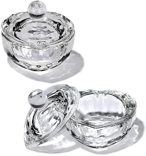 PAYLESSHUB Professional Glass Crystal Acrylic Liquid Holder Dish, Dappen Dish Glass Cup with Lid Bowl for Acrylic Powder Monomer Nail Tool, For Mixing Eyebrow Tint, Manicure Tool