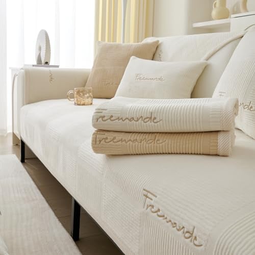 TOPCHANCES Sofa Überzug,2024 Neue Universelle rutschfeste Couch Überzug 1/2/3/4 Sitzer Für L Form Eckcouch Waschbar Sofabezug Hund Katze Kratzschut(Milchsamt gebrochenes Weiß,90×180cm 1PCS)