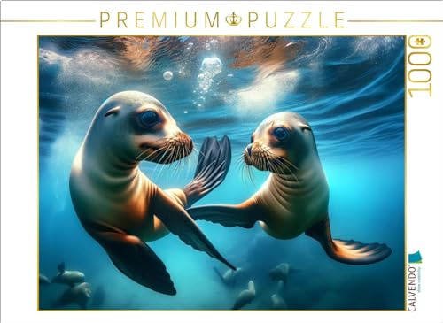 CALVENDO Puzzle EIN Bild das das spielerische Verhalten junger kalifornischer Seelöwen zeigt | 1000 Teile Lege-Größe 64 x 48 cm Foto-Puzzle für glückliche Stunden