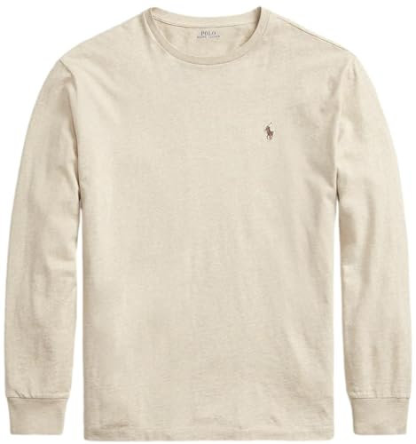 Polo Ralph Lauren Men Long Sleeve Pony Logo T-Shirt (DuneTanHtr, L), Large, Ralph Lauren Tan Heather, Large